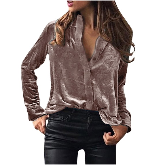 Sevevn Cardigan Sweaters for Women Women's Fashion Long Sleeve Solid Velvet CardiganTurndown Collar Shirt Blouse Clearance Sales Online Deals Rose Gold XXL