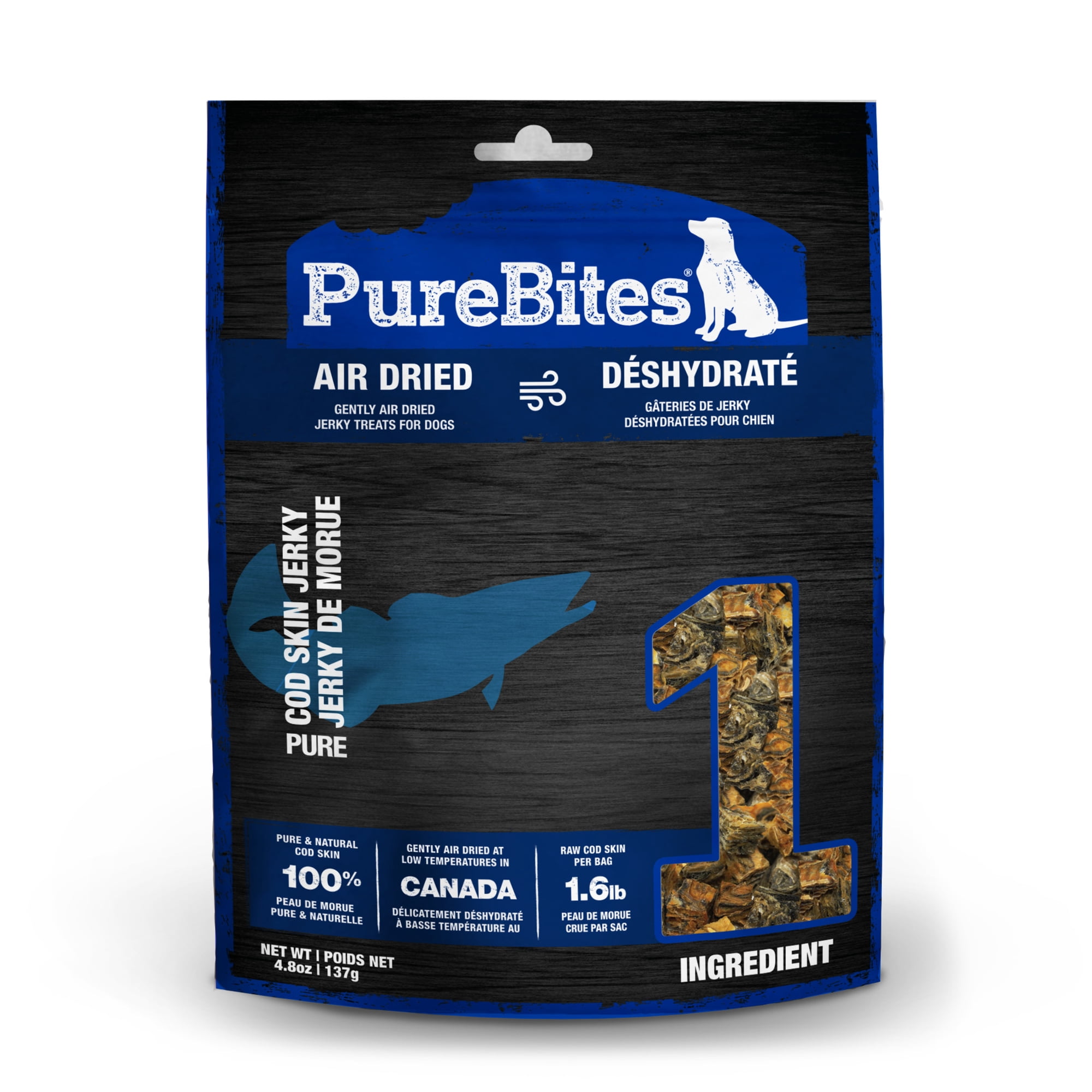 PureBites Cod Jerky Dog Treats, 1 Ingredient, 4.8oz
