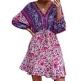 thumbnail image 1 of Women's Summer Boho Loose Dress Floral Print V Neck Long Sleeves Female Mini Dress, 1 of 9