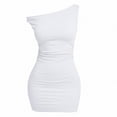 thumbnail image 3 of Lmueinov Women's One Shoulder Ruched Bodycon Mini Dress, Stretchy Slim Fit Short Dress for Beach Party Date Night S-2XL, 3 of 7