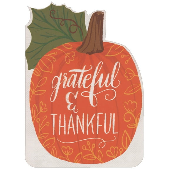 RSVP Grateful and Thankful Die Cut Pumkpin with One Large Leaf Thanksgiving Card