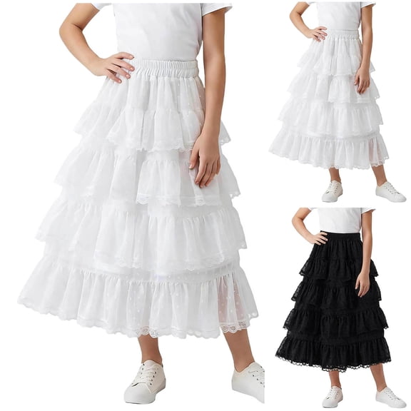 Miluxas Girls' Maxi Skirts Tiered Elastic Waist Long Flowy Swing Ruffle Pleated Casual Summer Skirts White 13-14 Years