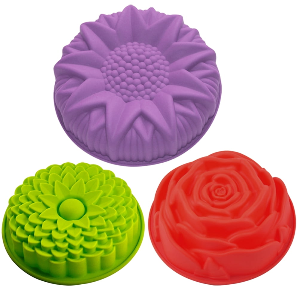 SENHAI 3 Pack Cake Pan, Silicone Molds Non-Stick Flower Shape Jello Mold Baking Tray Cake Molds for Birthday Party