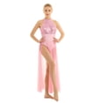 thumbnail image 3 of Yartina Womens Sequined Lyrical Ballet Dress Modern Contemporary Dance Costume Mesh Long Split Skirt Pink S, 3 of 6