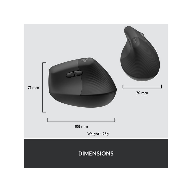Logitech Lift Vertical Ergonomic Mouse, Wireless Bluetooth, Quiet