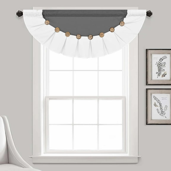 Alishomtll Linen Valance Farmhouse Boho Button Kitchen Curtains ,Rod Pocket,18"L x 52"W, Gray White