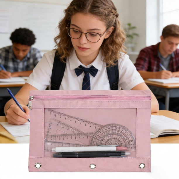 Estuche para bolígrafos de tres agujeros, carpeta transparente para documentos, bolsa de almacenamiento de tela Oxford | Estuche organizador de papelería de gran capacidad