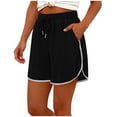 thumbnail image 2 of Costeam Womens Contrast Color Trim Dolphin Hem Running Shorts Deep Side Inset Hand Pockets Adjustable Drawstring Elastic High Waist Quick Dry Casual Workout Athletic Lounge Short Bottoms, 2 of 8