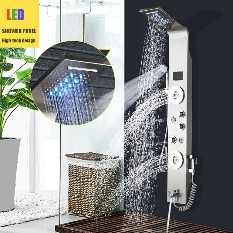 Stainless Steel Shower Panel Tower System LED Rainfall Shower Head