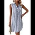 thumbnail image 2 of Vestidos de Verano para Mujer, Cuello en V, Sin Mangas, A Rayas, con Botones, Minivestido Informal Azul XL, 2 of 9