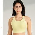 thumbnail image 2 of Xfvqtps Women Workout Bra Tank Top Back Buckle Cross Straps Solid Color Fit High Impact Push up Sports Bra Built-in Bra Crop Top Yellow, 2 of 9