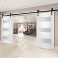 thumbnail image 3 of Modern Double Barn Door 60 x 96 inches with Opaque Glass / Sete 6003 White Silk / 13FT Rail Track Set / Solid Panel Interior Doors, 3 of 4