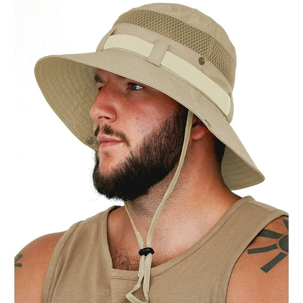 【New Size: L-XXL】 Wide Brim Fishing Sun Hat for Men UPF 50+Waterproof  Breathable Safari Hiking Camping Hat for Big/Small Head