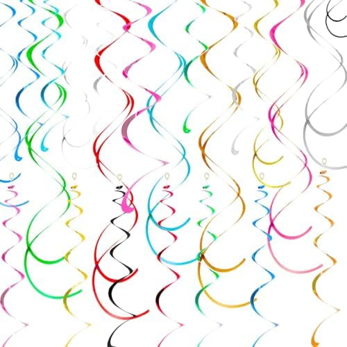 40 Pcs Rainbow Hanging Swirl Party Decorations, Colorful Streamers Party Decorations, Foil Swirl Streamer Spiral Ceiling Decor for Birthday Wedding Baby Shower Carnival Fiesta Festival