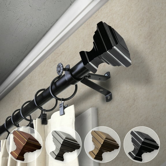 Domovina Makar 13/16" Single Curtain Rod-Color:Black,Size:18-28"