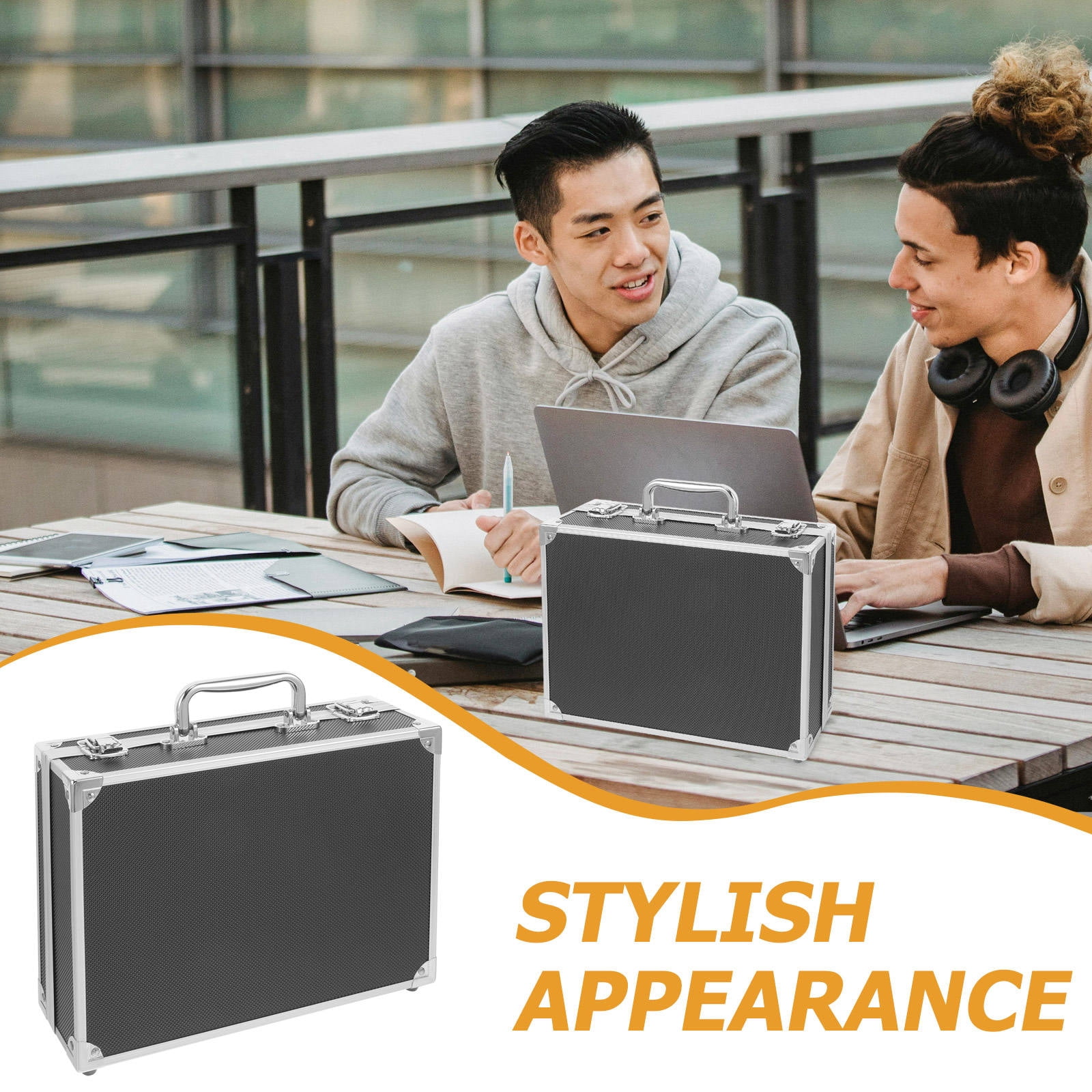 Hemobllo Black Portable Aluminum Alloy Tool Box Storage Case with Sponge Lining for Tools