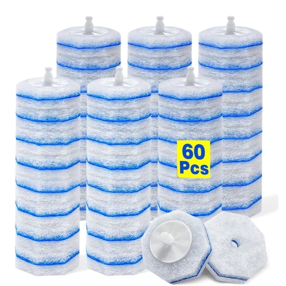 60PCS Toilet Bowl Wand Refills, Replacement Heads for Bathroom Washroom Cleaning Pads, Disposable Toilet Brush Refills Set with Holder