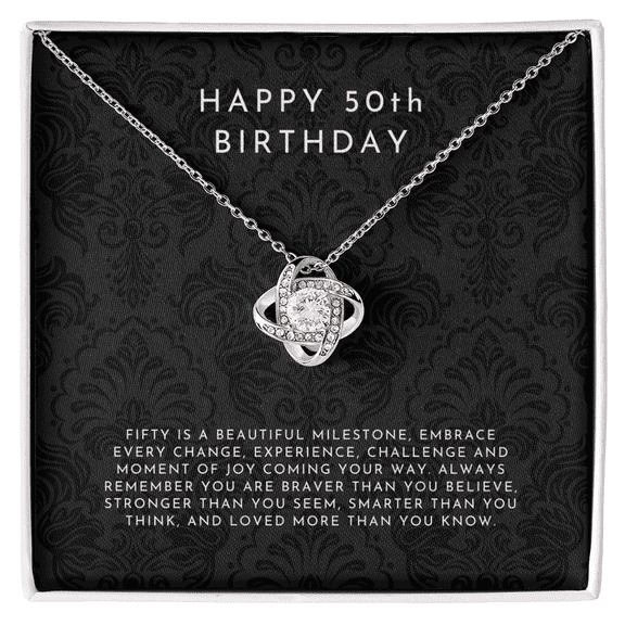 50th Birthday Gift, 50th Birthday Gift Ideas Love Knot Necklace Standard Box