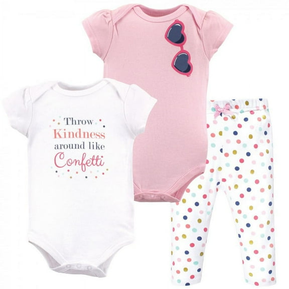 Little Treasure Baby Girl Cotton Bodysuit and Pant Set, Confetti, 0-3 Months