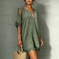 thumbnail image 5 of Karymi Spring Dresses for Women 2026 Boho Beach Vacation Tassel Mini Dress, Notch V Neck Cold Shoulder Cutout Short Sleeve Loose Shift Cover Up Dress Dresses for Women, 5 of 9