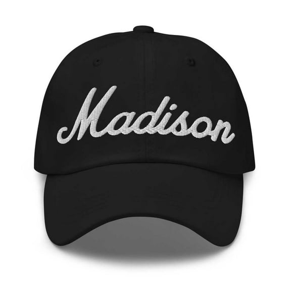 Madison Baseball Cap Madison Dad Hat Bold Script Nevada NV Hat Embroidered Souvenir Gift Black
