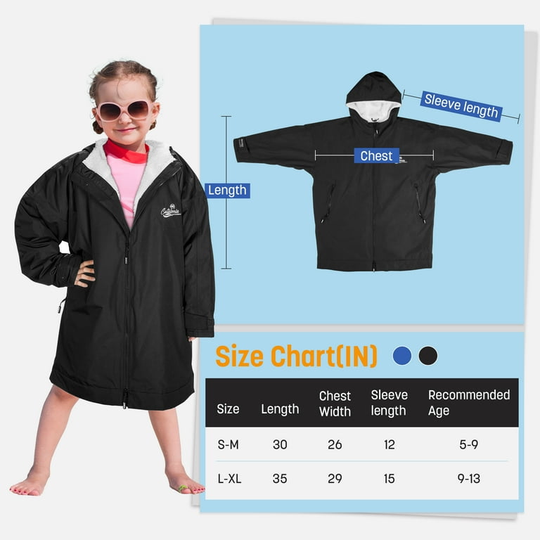 Catalonia Kids Swim Parka, Waterproof Windproof Fleece-Lined Warm Hooded Swim Coat For Boys Girls Youth, Lightweight Swim Jacket (Black, XXS