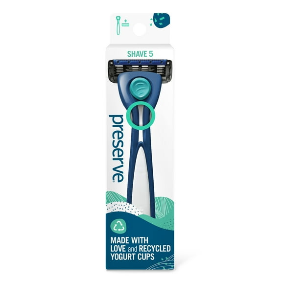 Preserve Shave 5 Refillable Razor, Made from Recycled Materials, Navy, 1 ct