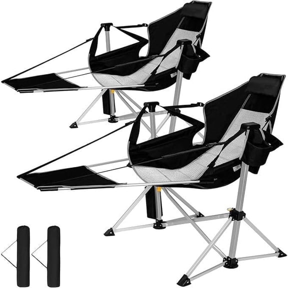 SUNSPIRE Oversized Hammock Chair with Footrest 2-Pack, Heavy Duty Portable Folding Rocking Camp Chair with Cup Holder Pillow for Outdoor Beach Sports Fishing Black