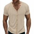 thumbnail image 2 of Txeol Vacation Sale Button Down Linen Shirts for Men Casual Short Sleeve V Neck Tops 2025 Summer Solid Color Lightweight Muscle Tees,Khaki,XXL, 2 of 9
