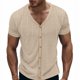 thumbnail image 1 of Blusas y camisas de manga corta con cuello en V para hombre, moda de ocio, ventilación, color sólido, botones, cuello en V, manga corta, abrigo de poliéster para hombre, 1 of 8