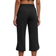 thumbnail image 7 of KIHOUT Women High Waisted Wide Leg Capri Pants Solid Color Drawstring Elastic Waist Casual Cropped Trousers with Pockets Side Slit Summer Beach Pants, 7 of 7