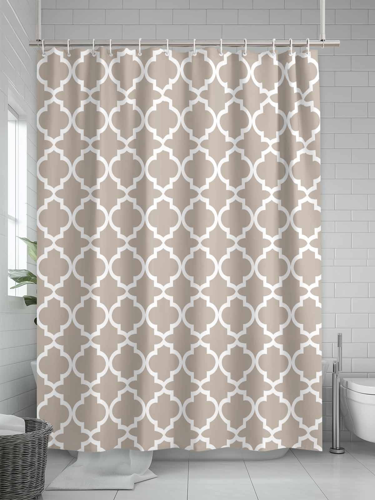 Beige White Geometric Shower Curtain, Minimalist Morocco Pattern Bathroom Decor Curtains Set with Hooks, Waterproof Fabric Home Accessories， 72 X 72 Inch Long