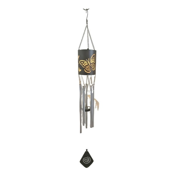 FC Design 39" Long Solar Butterfly Silhouette Cylinder Wind Chime Statue Sculpture Ornament Decoration Home/Room/Garden Decor and Unique Gift Ideas for Housewarming, Holidays and Birthdays