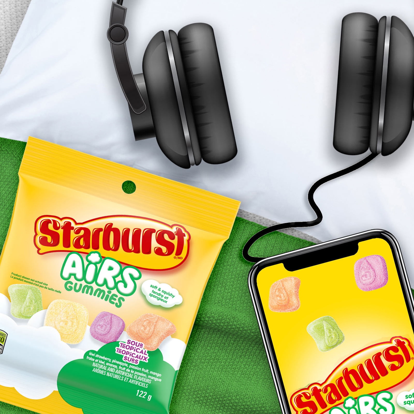 STARBURST Airs, Sour Fruit Gummy Candy, Sharing Bag, 122g