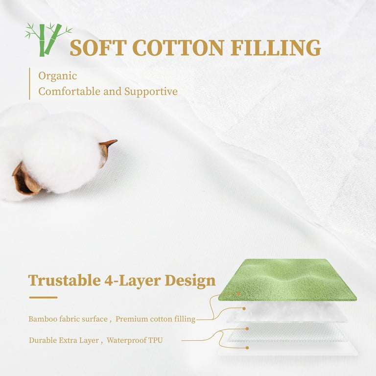 2 Pack 28x52 Inches Bamboo Crib Mattress Protector Waterproof Quilted Crib Mattress Pads Soft Breathable Baby Mattress Cover