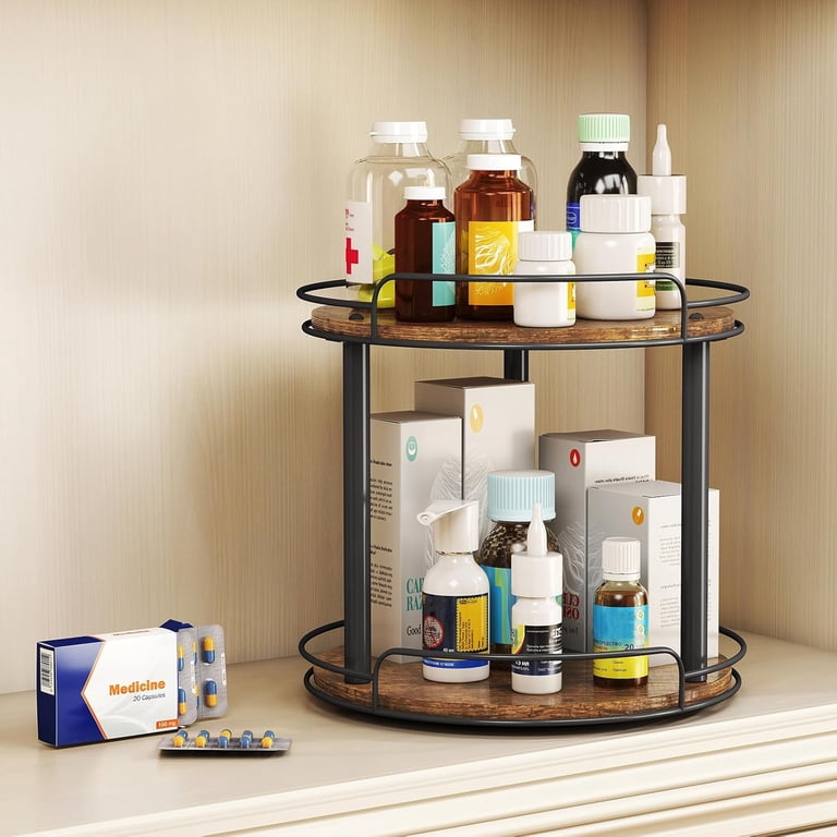 MUTUALUS 2-Tier Lazy Susan Organizer - 12.4" Wooden Turntable For Spices, Pantry, Countertop