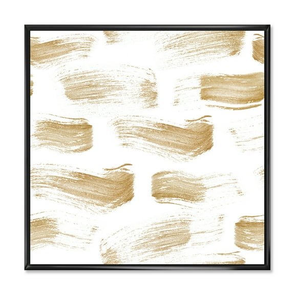 Golden Abstract Brush Strokes 16 in x 16 in Framed Painting Canvas Art Print, by Designart