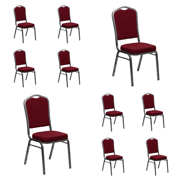 (10 PACK) Crown Back Banquet Dining Chair with Solid Burgundy Fabric - Commercial Quality Restaurant Chair