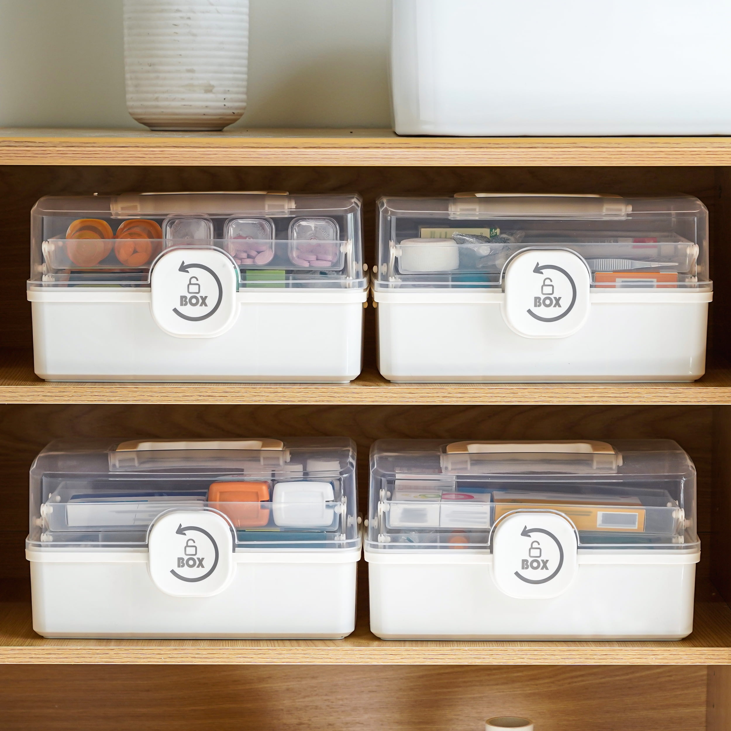 Two Tray Multi-Purpose Storage Case Organizer for Medicine Makeup and Arts Crafts, Cream White, Medium