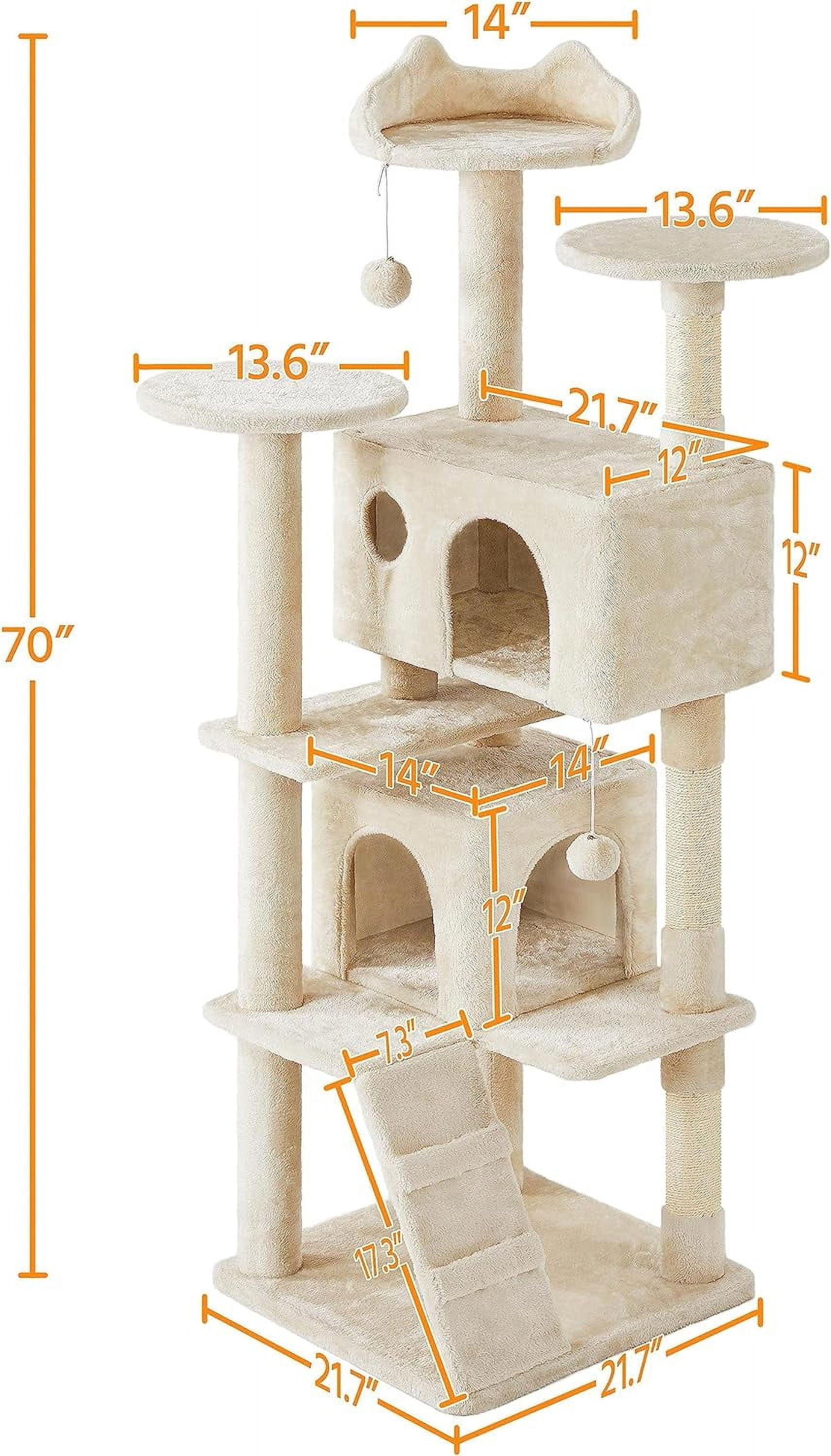 HWong 70in Multi-Level Cat Tree Tall Cat Tower Cat Furniture with Condo, Scratching Posts & Dangling Ball for Indoor Cats Activity Center, Beige