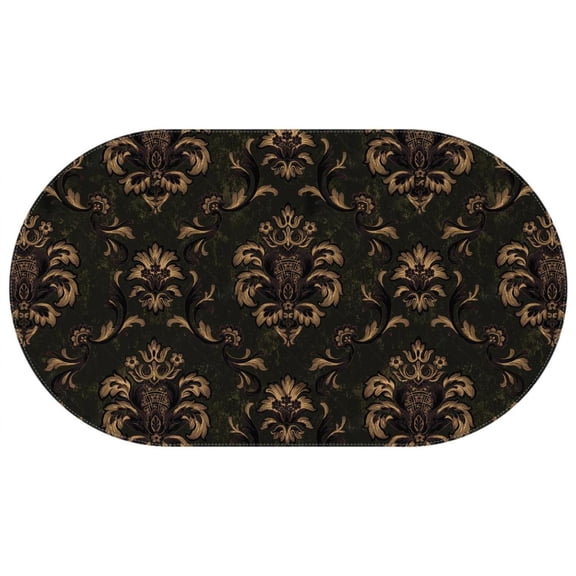 Oval Waterproof Tablecloth Black Gold Baroque Reusable Indoor/Outdoor Durable Table Cover 60 Inch X 102 Inch