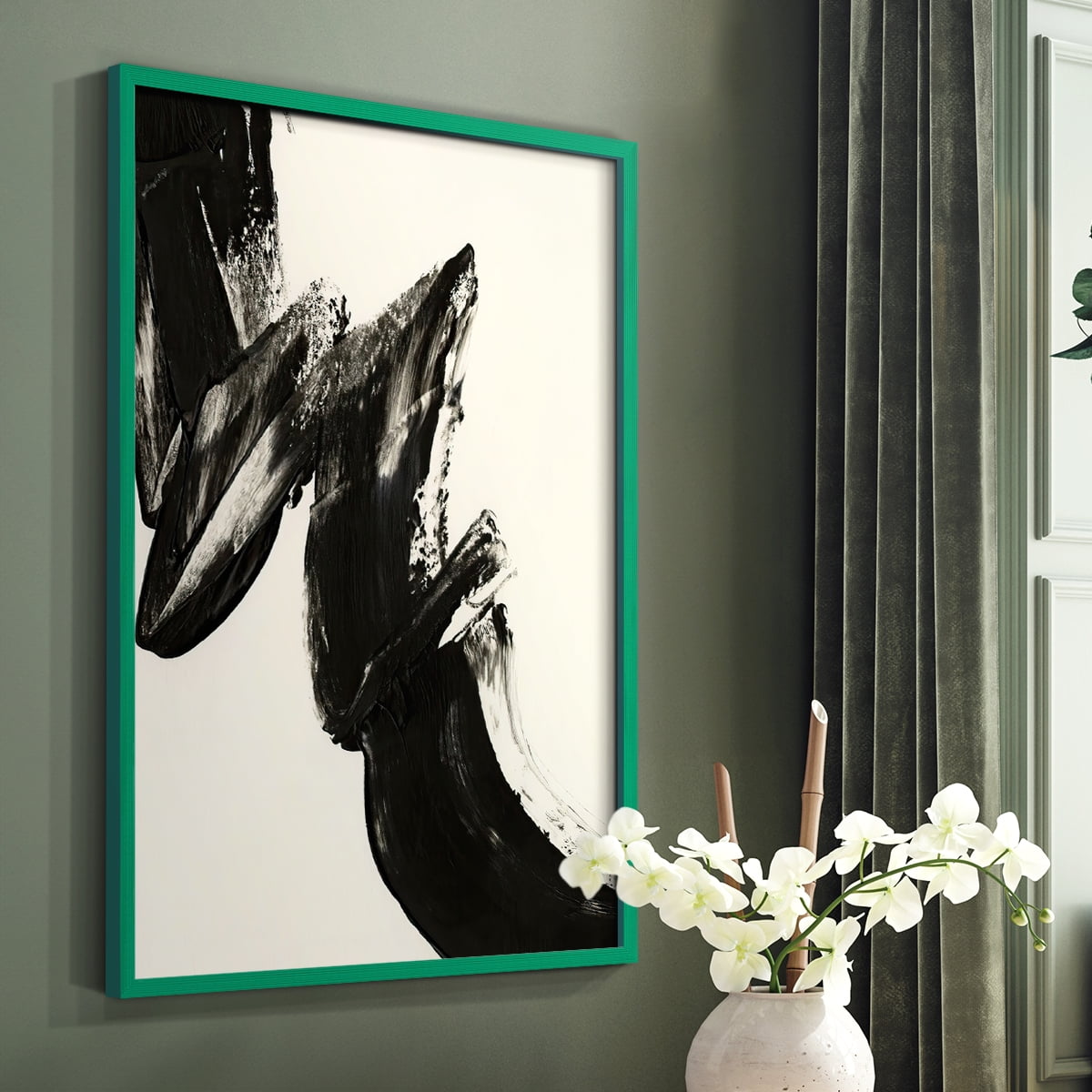 Black Expression II in Green Solid Wood 11 x 14 Framed Print