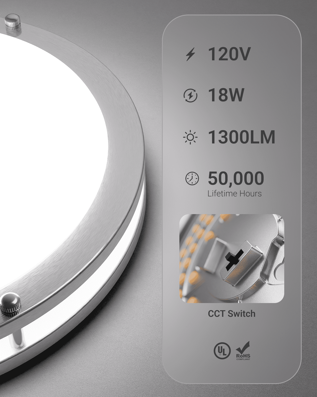 Sunco 12 Inch LED Ceiling Mount Light Fixture, Close to Ceiling Round Flat Light, 18W, 1300 LM, Selectable CCT 2700K/3000K/4000K/5000K/6000K, Nickel Coated, Dimmable, Hardwired ETL 2 Pack