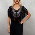 thumbnail image 2 of HNMKIU Soft Wrap Shawl Ladies Wedding Bridal Cape Cover Up, Ladies 1920s Flapper Sequin Beaded Fringe Mesh Shawl Wraps for Formal Banquet Black-5,One Size, 2 of 4