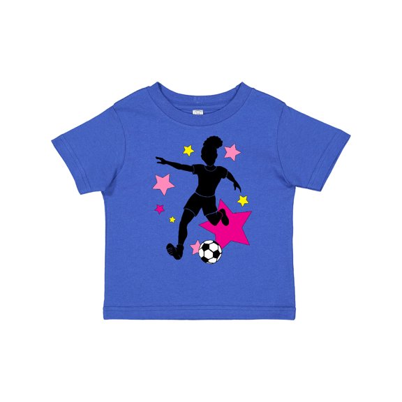 Inktastic Girl Playing Soccer Pink and Yellow Stars Girls Toddler T-Shirt