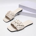 thumbnail image 5 of Achuyrbd Women's Casual Polka Dot Square Toe Flat Slide Sandals Ruched Knot Summer Beach Outdoor, 5 of 9
