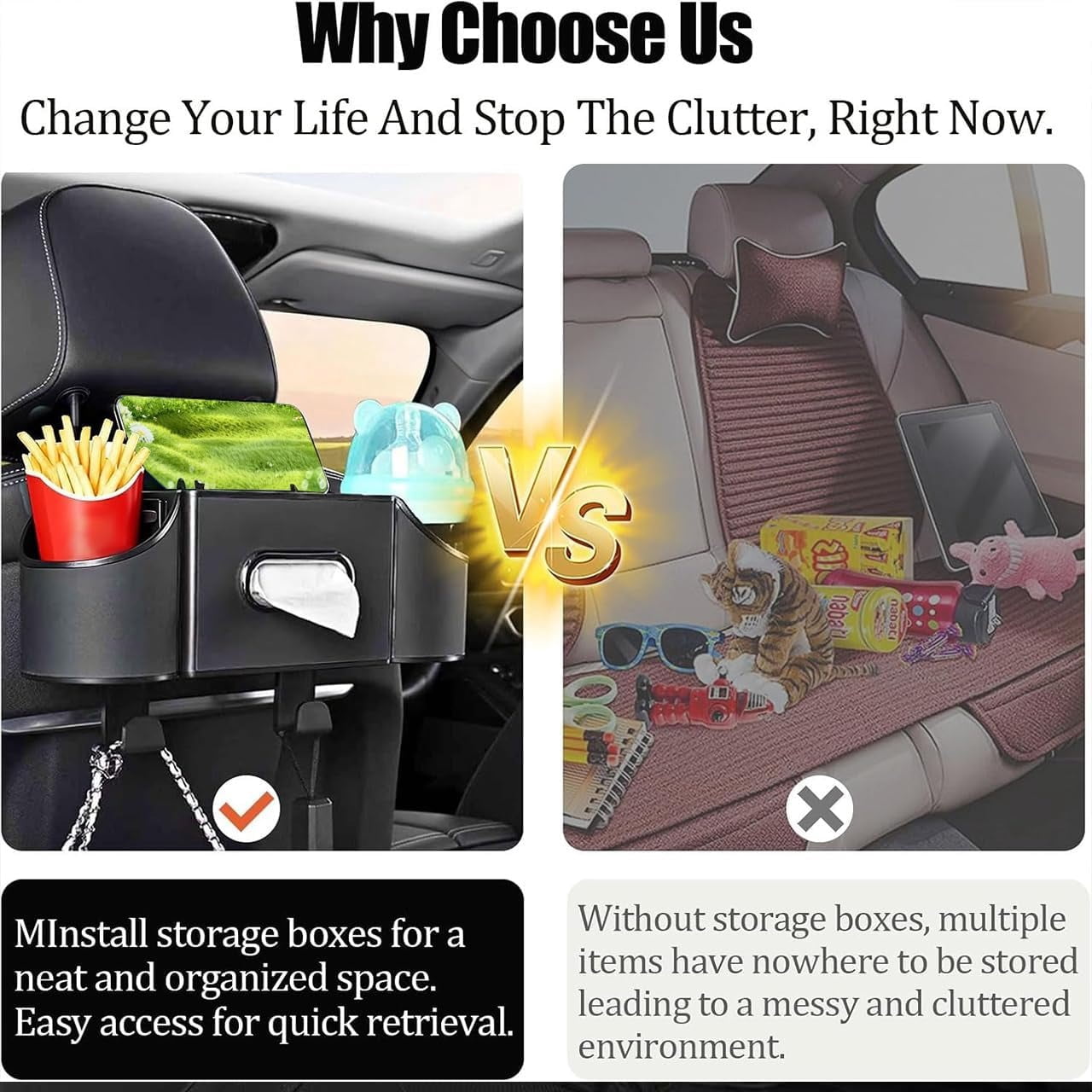 4-in-1 Back Seat Car Organizer with Multi-Pocket Storage & Cup Holders, Universal Fit Backseat Organizer for Travel & Daily Use, Black