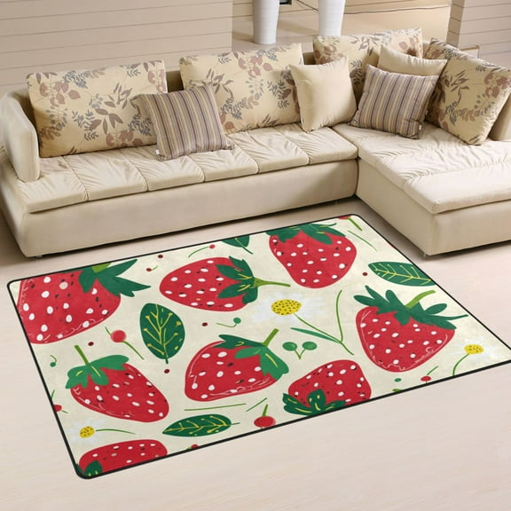 Strawberry Fruit Area Floor Mats Non-Slip Rugs Soft Doormat 31 x 20 inch Carpet for Living Dining Room Bedroom Decorative