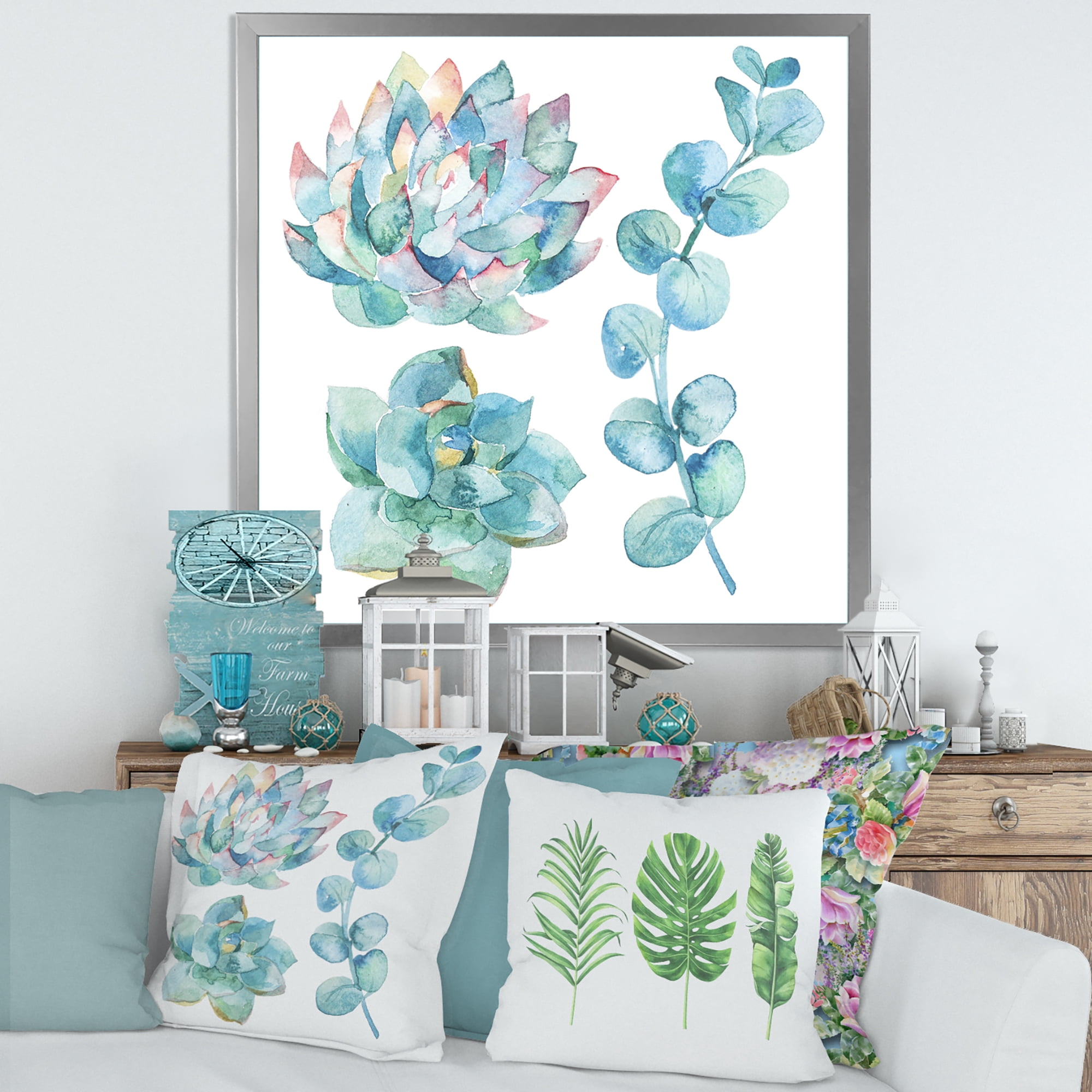 Designart 'Succulents and Eucalyptus Leaves' Traditional Framed Art Print