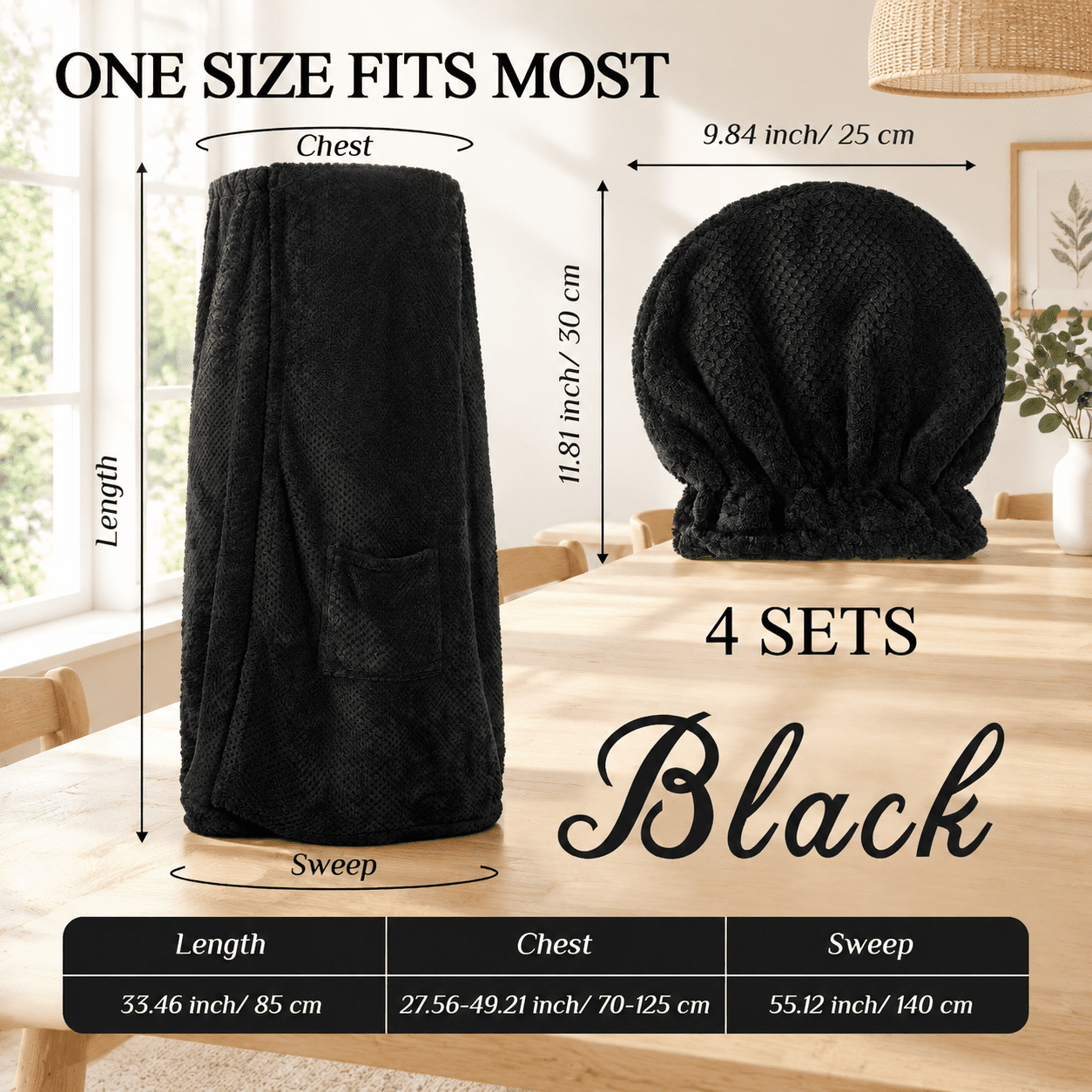 4 Set M Spa Towel Wrap For Women Waffle Robe With Cap Black - Walmart.com